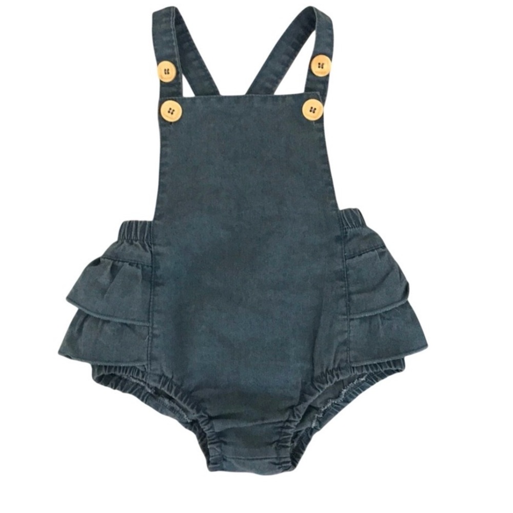 Chambray Ruffle Back Boutique Romper | 18-24M